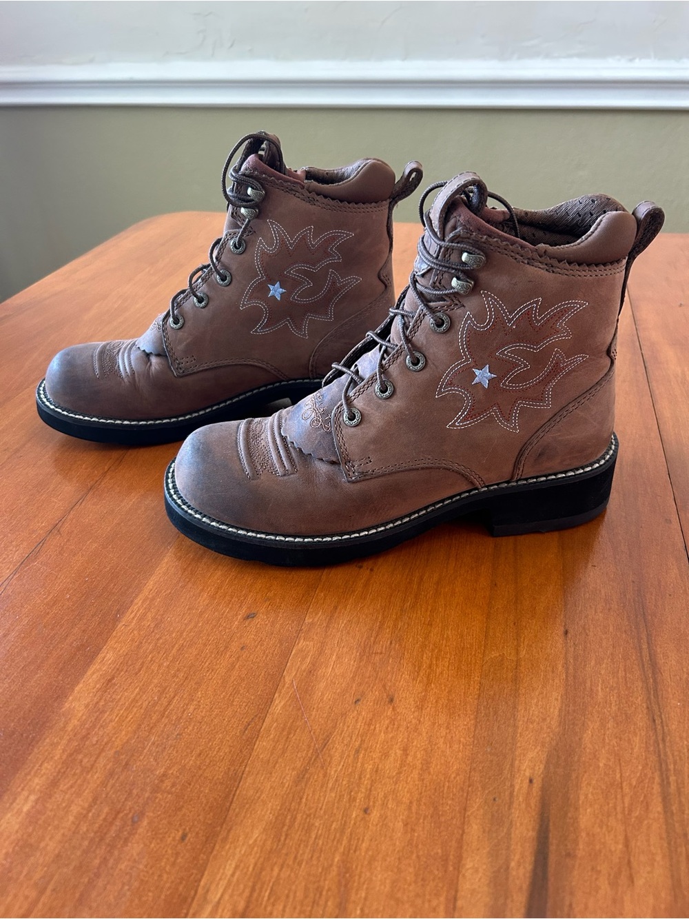 Ariat ProBaby Lacer Brown Leather Western Boots Blue Star Women’s 7B
